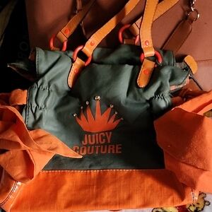 Juicy Couture Green Canvas Tote with Orange Accents